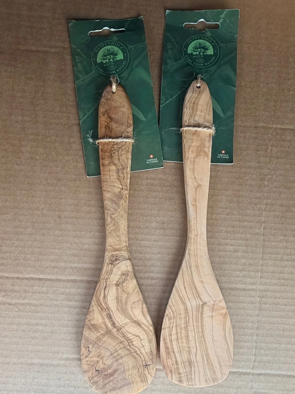 2 x Olive Wood Flat Kitchen Utensils 12”